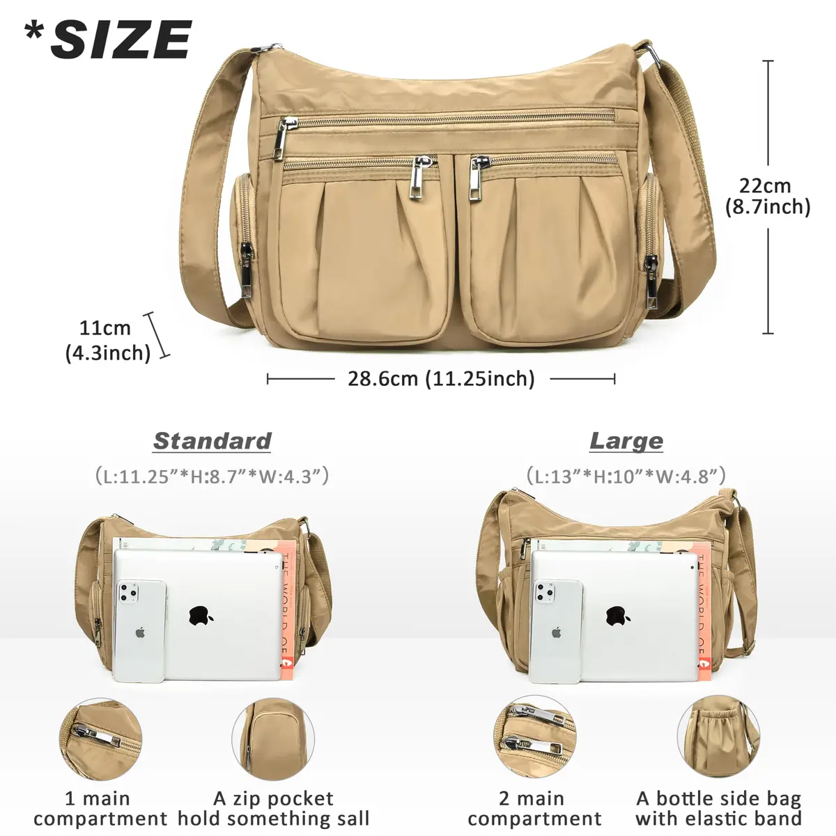 VOLGANIK ROCK Crossbody Purse Standard Size 28.6cm (11.25") | Lightweight Waterproof Nylon Travel Bag for Women - view 3