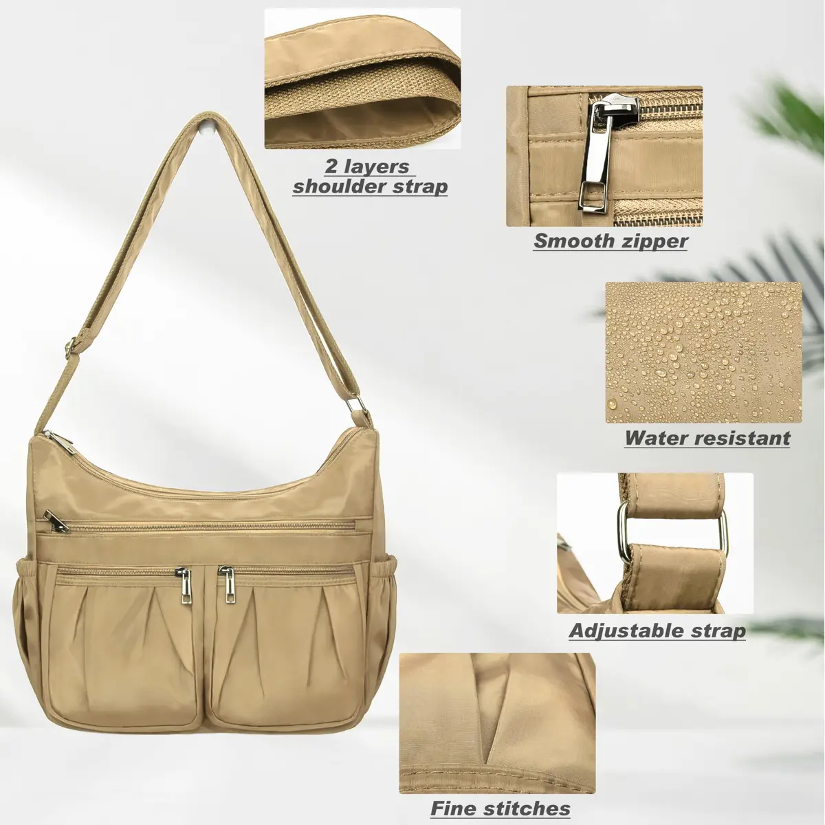 VOLGANIK ROCK Large Crossbody Purse Khaki 25.4cm (10in) | Lightweight Waterproof Nylon Travel Bag for Women - view 7
