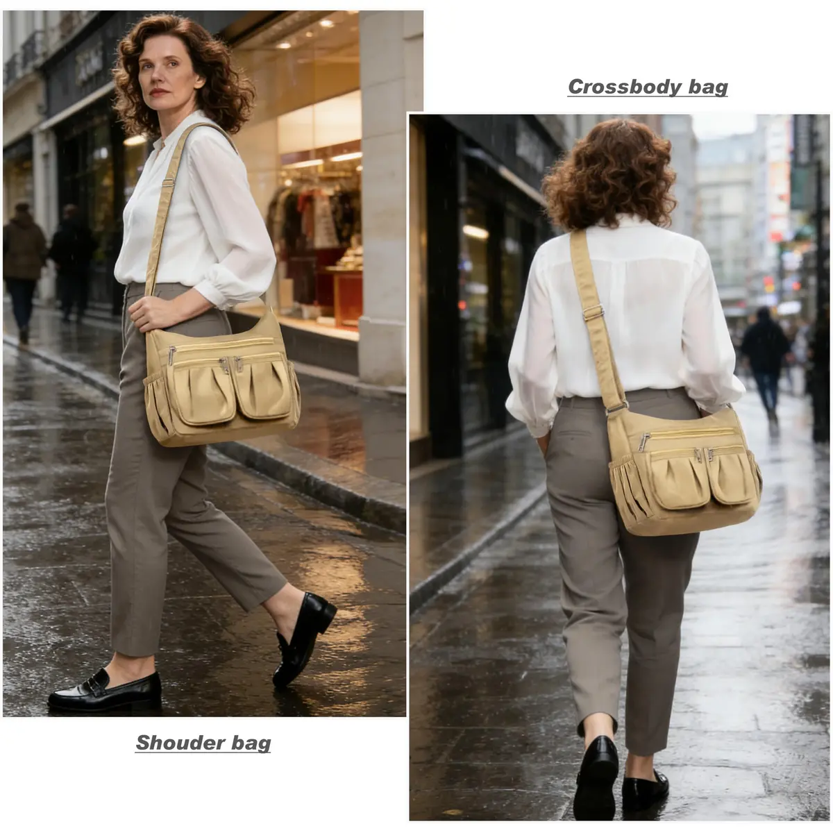 VOLGANIK ROCK Large Crossbody Purse Khaki 25.4cm (10in) | Lightweight Waterproof Nylon Travel Bag for Women - view 2
