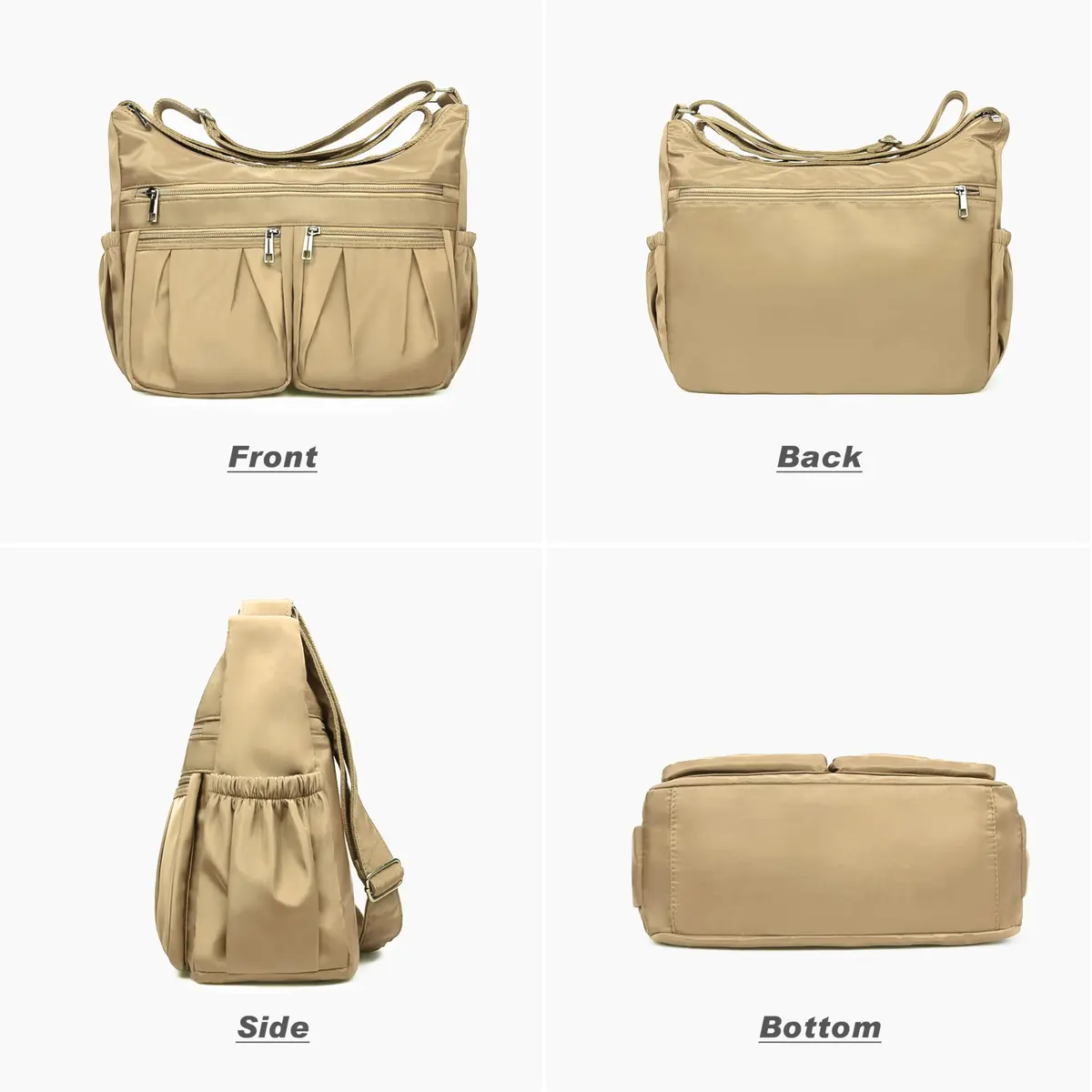 VOLGANIK ROCK Large Crossbody Purse Khaki 25.4cm (10in) | Lightweight Waterproof Nylon Travel Bag for Women - view 4