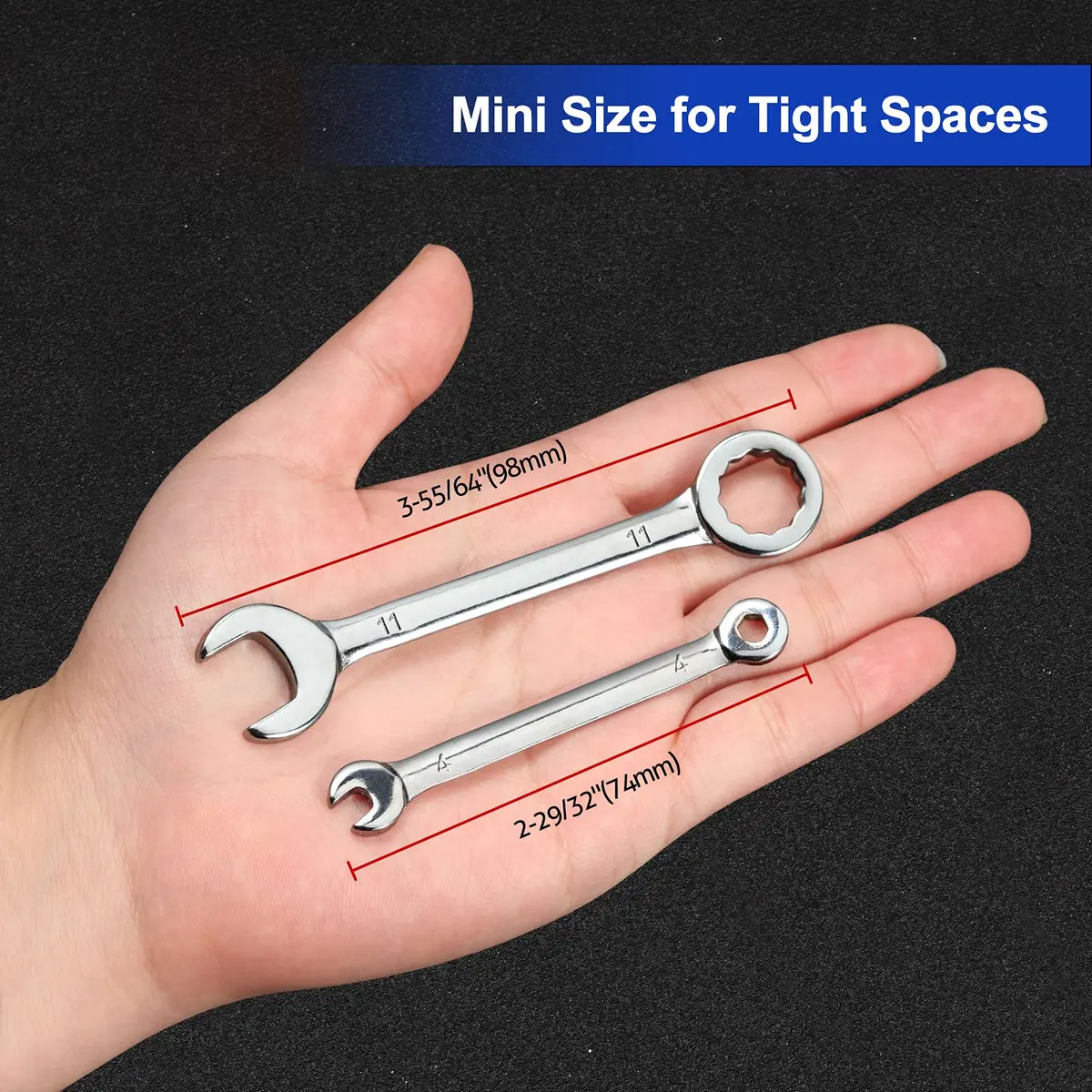 SPEEDWOX Mini Ignition Wrench Set Metric 10 Pcs 4mm-11mm Spanner Wrench | Rust-Resistant Chrome Finish - view 4