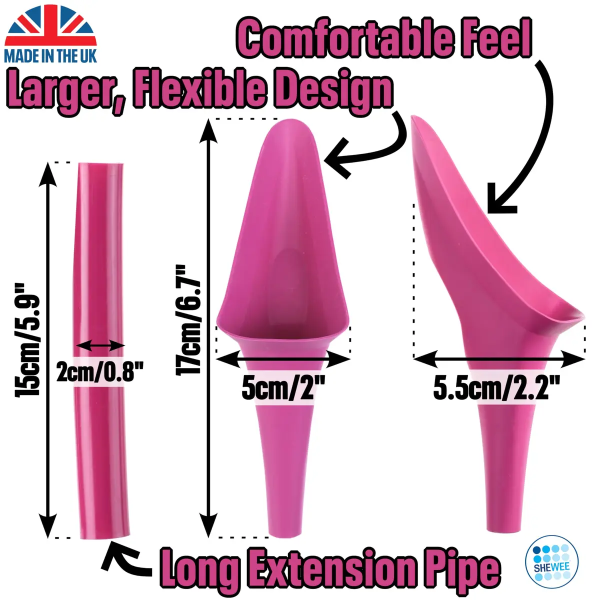 SHEWEE Flexi Female Urinal Funnel with Extension Pipe | Reusable, Portable, Pink (35g) - view 6
