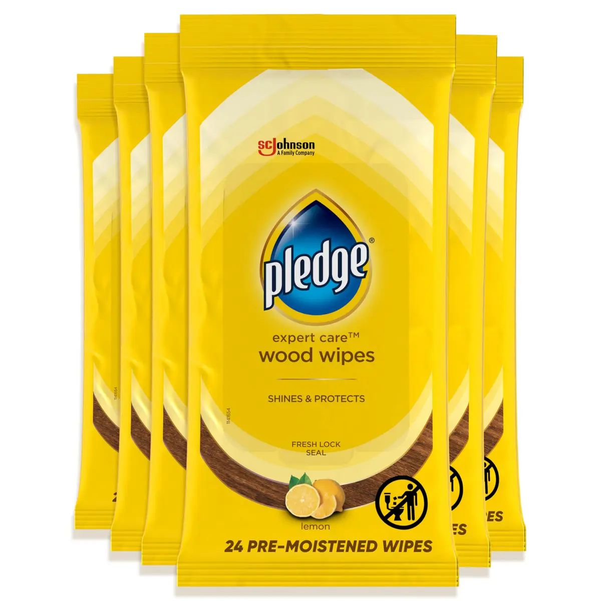 Pledge Pre-Moistened Wood Furniture Wipes, Lemon, 144 Count | Gentle, No Residue, Suitable for Sealed Wood & Surfaces - main product image