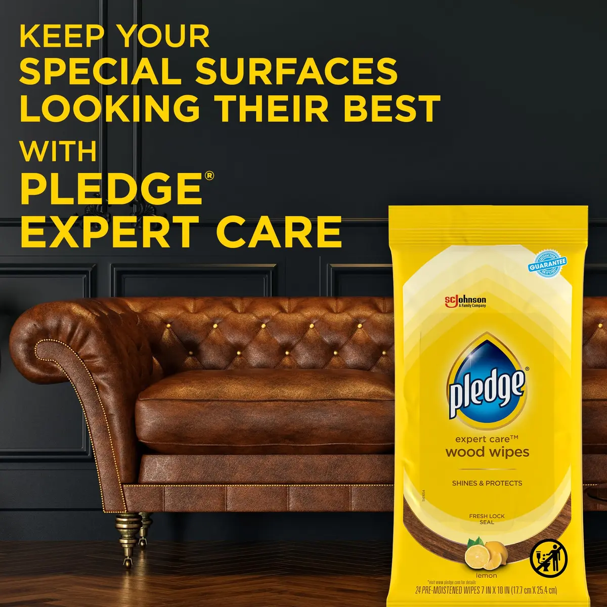 Pledge Pre-Moistened Wood Furniture Wipes, Lemon, 144 Count | Gentle, No Residue, Suitable for Sealed Wood & Surfaces - view 8