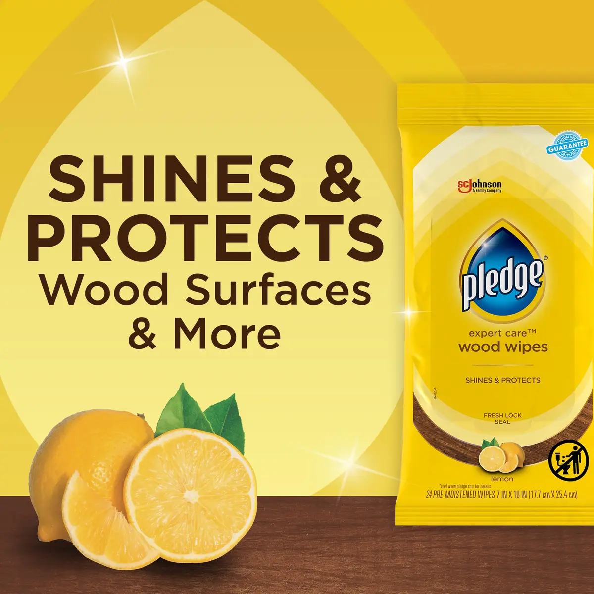 Pledge Pre-Moistened Wood Furniture Wipes, Lemon, 144 Count | Gentle, No Residue, Suitable for Sealed Wood & Surfaces - view 2