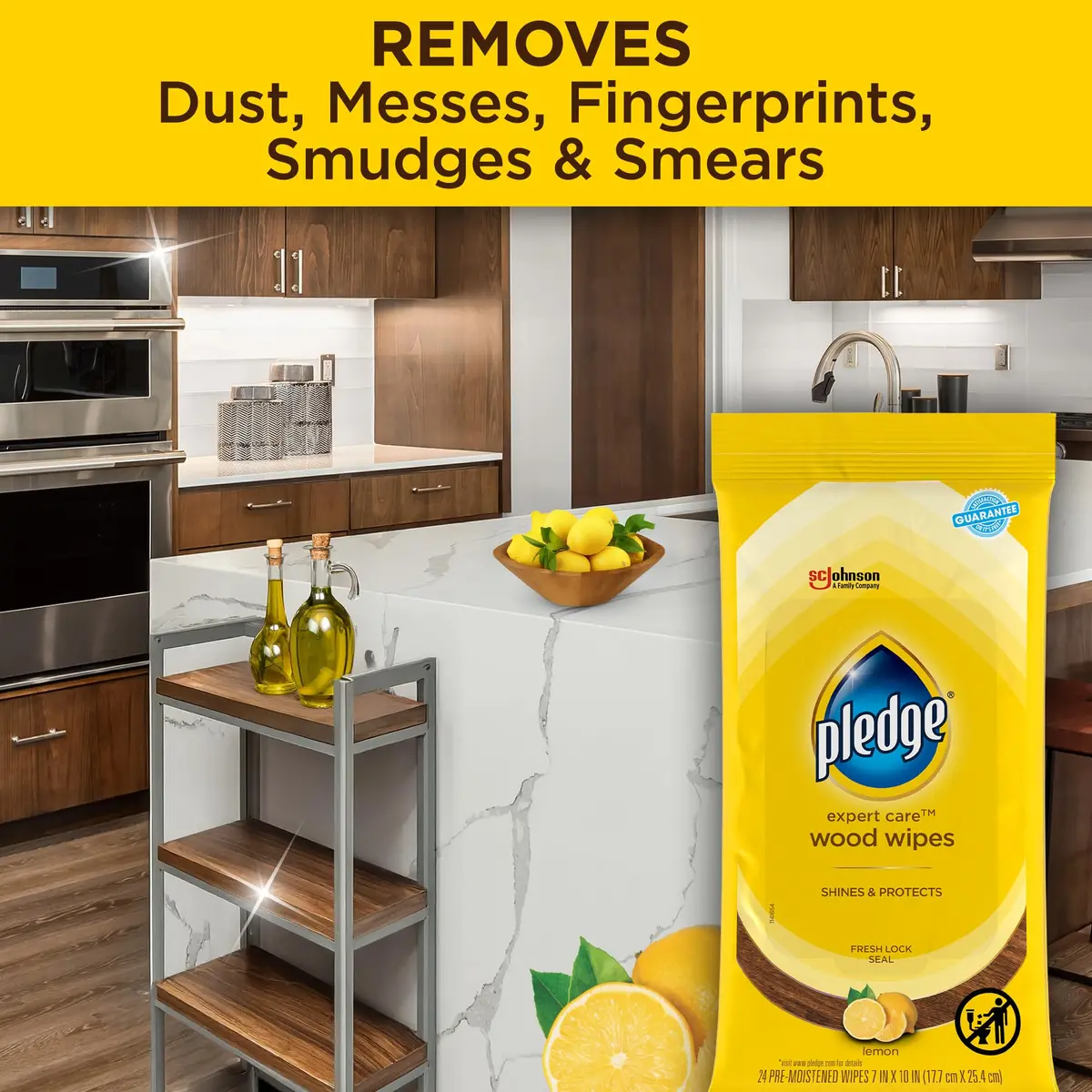Pledge Pre-Moistened Wood Furniture Wipes, Lemon, 144 Count | Gentle, No Residue, Suitable for Sealed Wood & Surfaces - view 3
