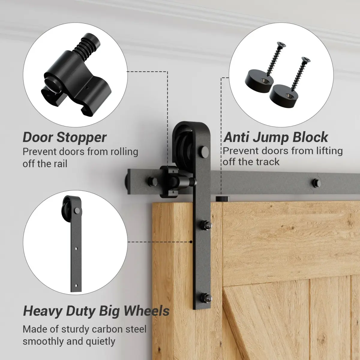 CCJH 9.6ft Sliding Barn Door Hardware Kit for Single Wooden Door | Max Fit 59'' Wide Door Panel - view 7