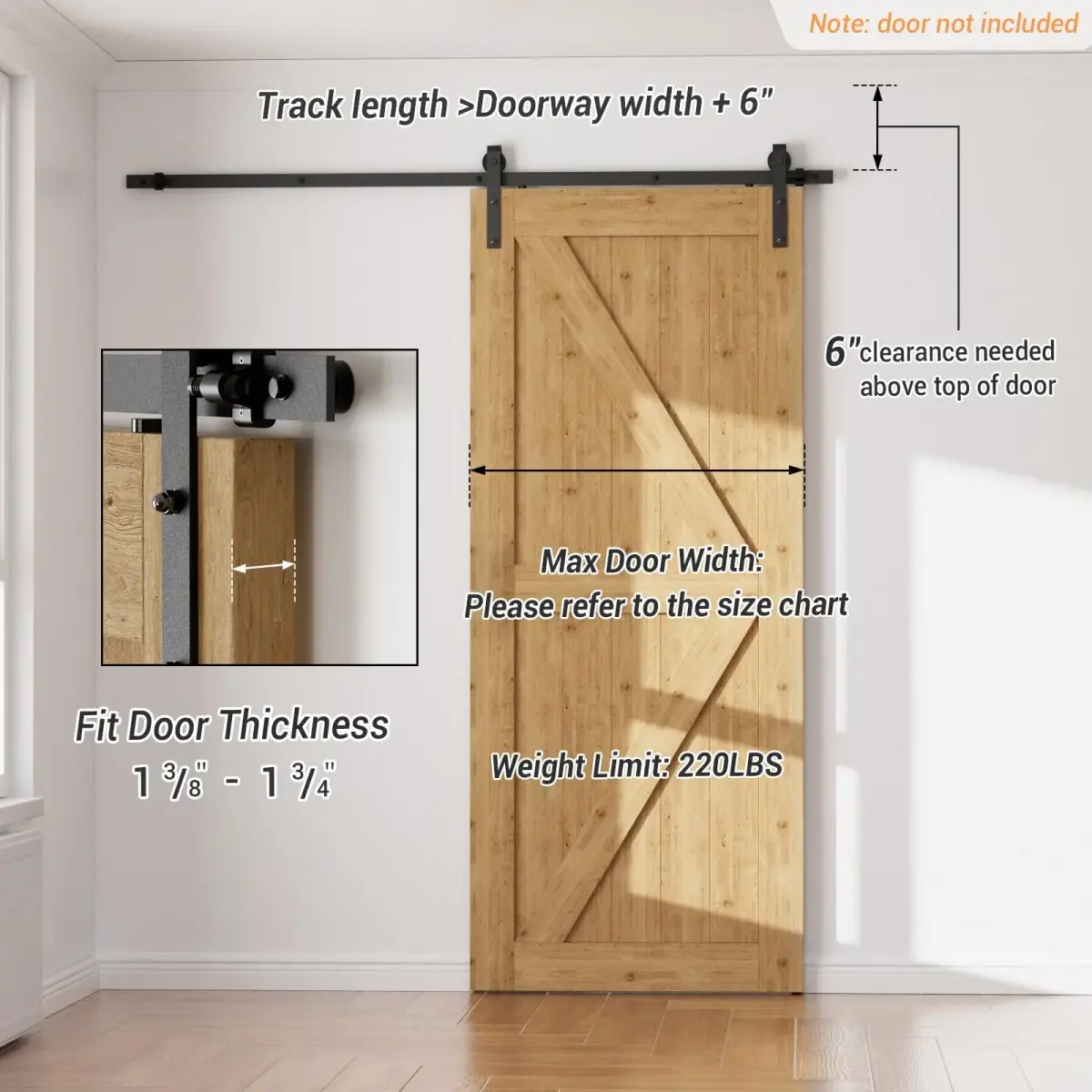 CCJH 9.6ft Sliding Barn Door Hardware Kit for Single Wooden Door | Max Fit 59'' Wide Door Panel - view 8