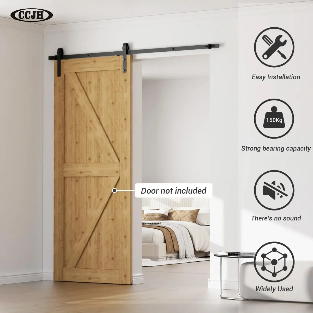 CCJH 9.6ft Sliding Barn Door Hardware Kit for Single Wooden Door | Max Fit 59'' Wide Door Panel - view 3