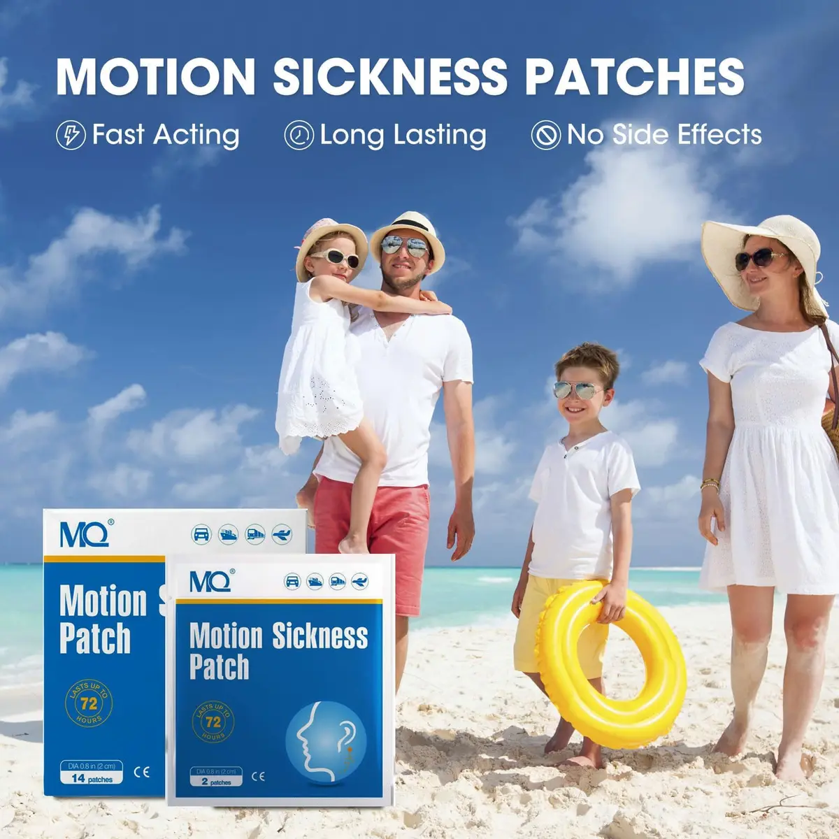 MQ 14ct Motion Sickness Patches Non Drowsy Waterproof Patch Behind Ear for Cruise Travel, Long Last 72H | Natural Herb Relief - view 2