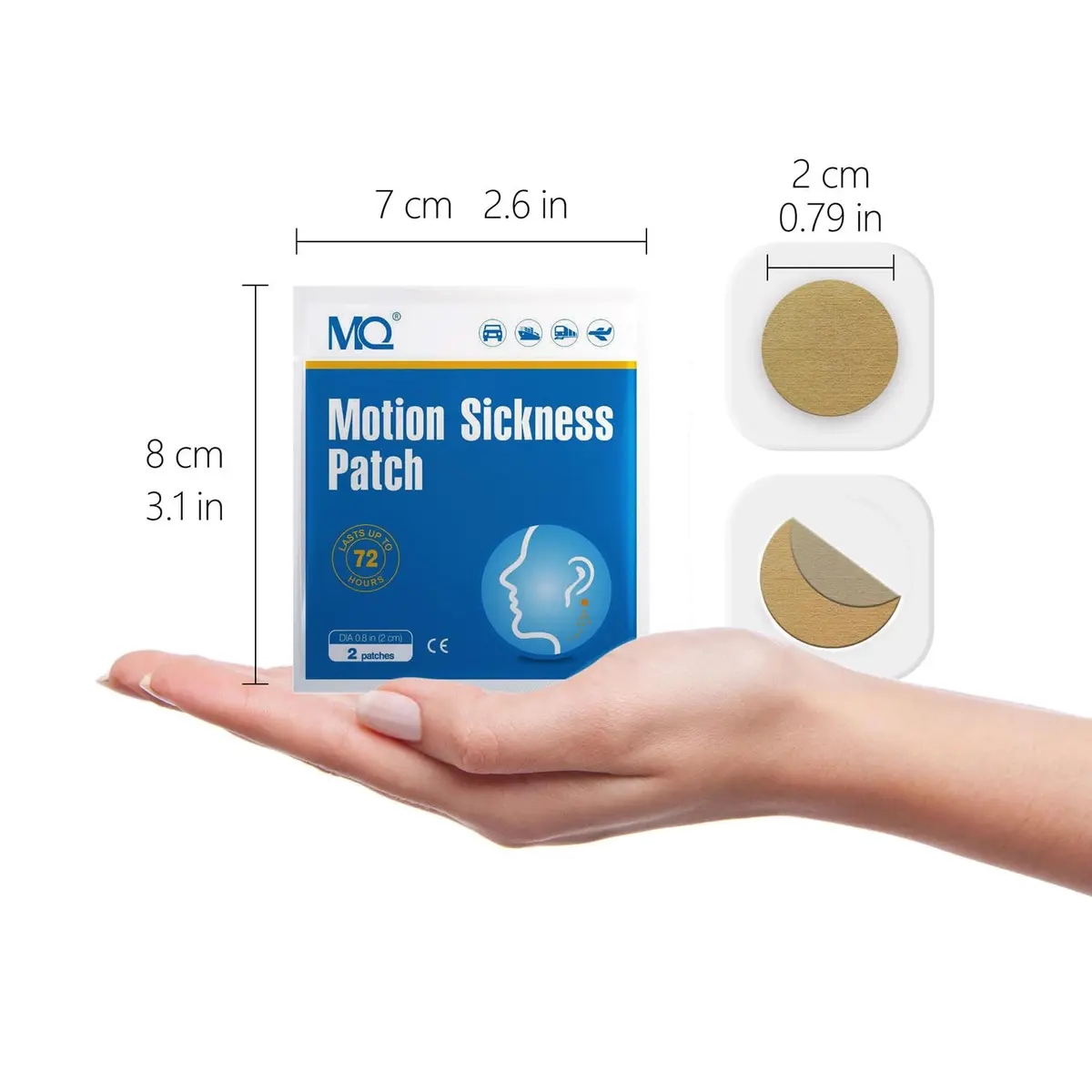 MQ 28ct Motion Sickness Patches Non Drowsy | Waterproof Behind Ear Relief (70-120c) - view 7