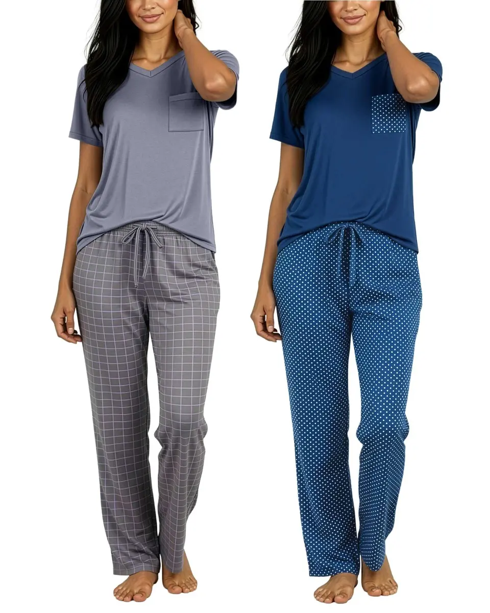 Real Essentials Women's Pajama Sets Short Sleeve | Silky Soft, Relaxed Fit, 2-Pack, US Sizing - main product image