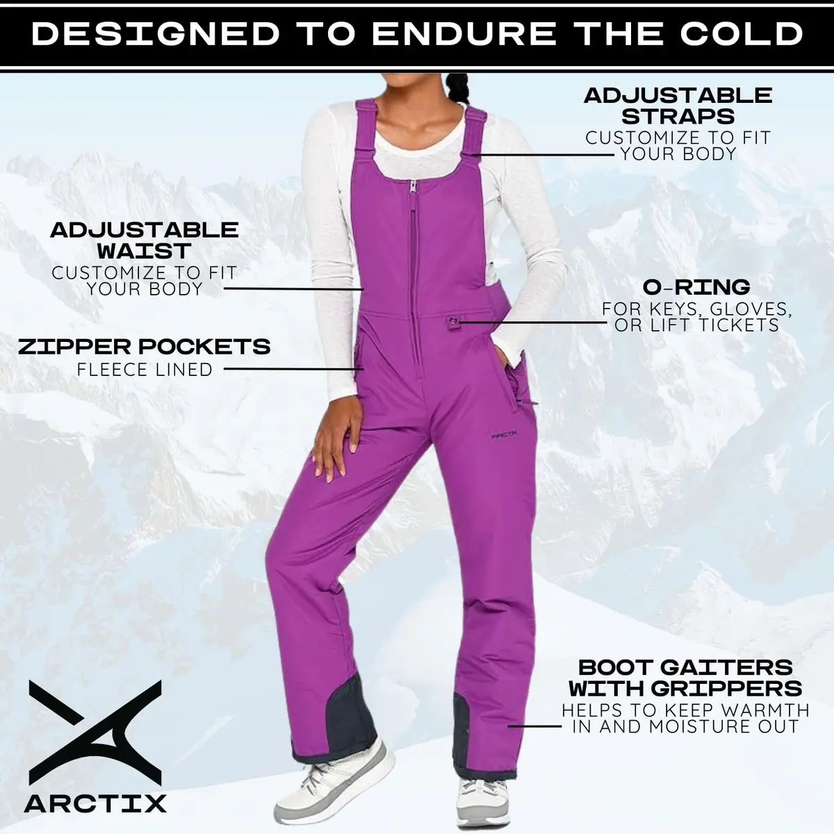 Arctix Kids Insulated Snow Bib Overalls, Amethyst, Medium | All-Weather Kids Snow Gear - view 3