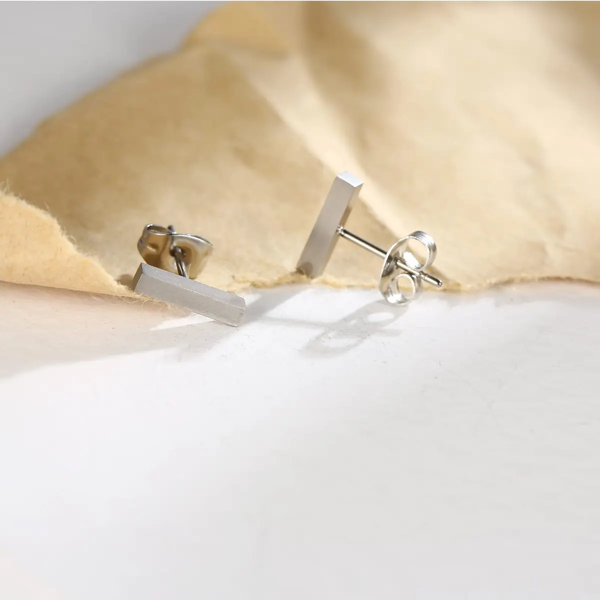 TGNEL Titanium Rectangle Bar Stud Earrings for Men & Women | 10mm (0.39in) - view 6
