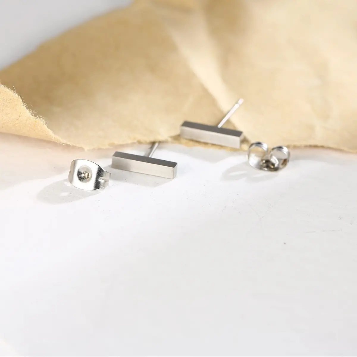 TGNEL Titanium Rectangle Bar Stud Earrings for Men & Women | 10mm (0.39in) - view 4