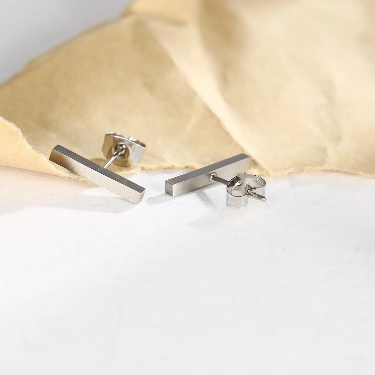 TGNEL Titanium Long Rectangle Bar Stud Earrings | Hypoallergenic for Sensitive Ears - view 6