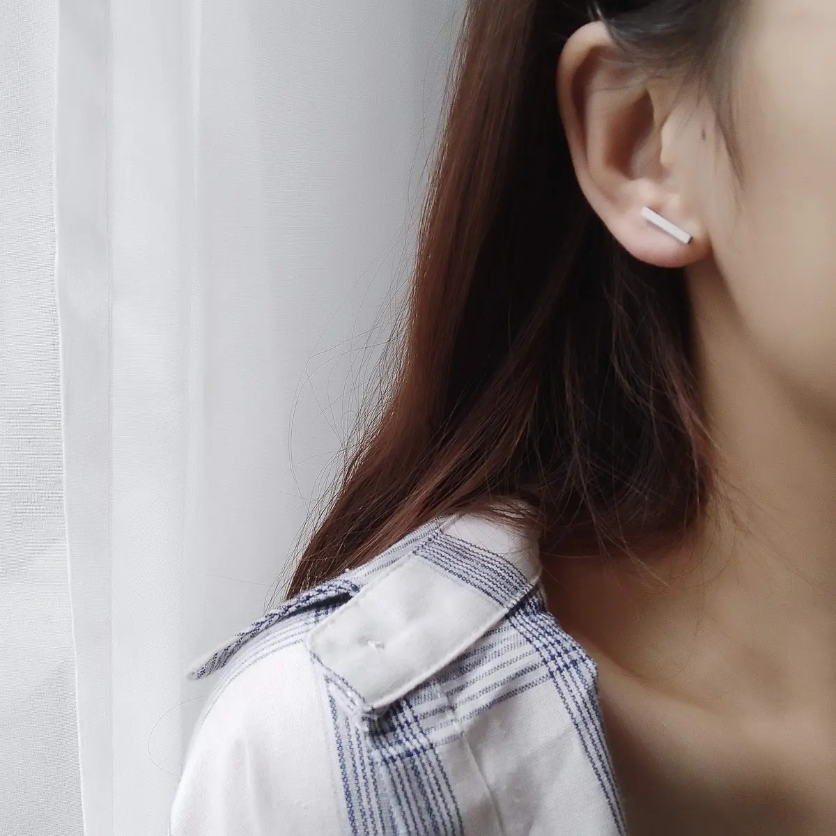 TGNEL Titanium Long Rectangle Bar Stud Earrings | Hypoallergenic for Sensitive Ears - view 3