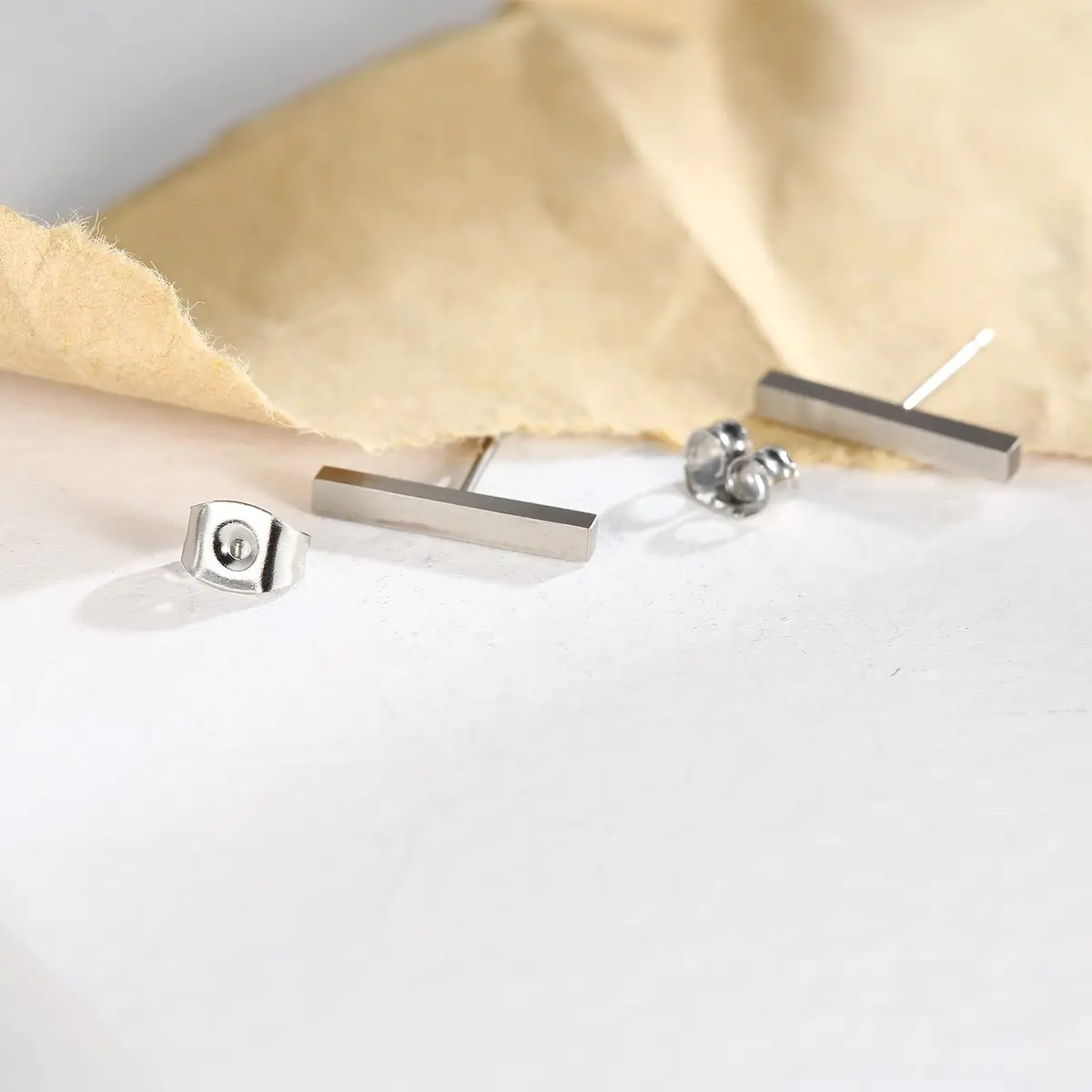 TGNEL Titanium Long Rectangle Bar Stud Earrings | Hypoallergenic for Sensitive Ears - view 4