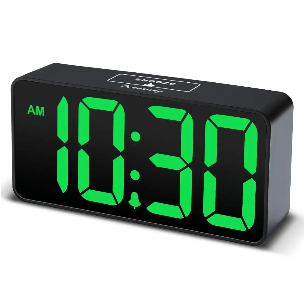 DreamSky Small Digital Alarm Clock with Large Green LED Numbers & USB Charging Port | Bedside Table Clock with Dimmer & Snooze - main product image
