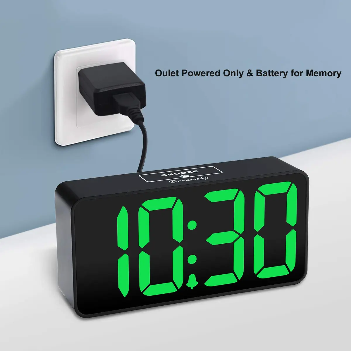 DreamSky Small Digital Alarm Clock with Large Green LED Numbers & USB Charging Port | Bedside Table Clock with Dimmer & Snooze - view 2
