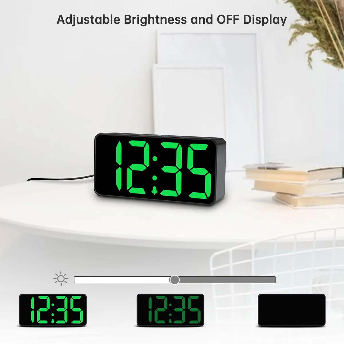 DreamSky Small Digital Alarm Clock with Large Green LED Numbers & USB Charging Port | Bedside Table Clock with Dimmer & Snooze - view 3