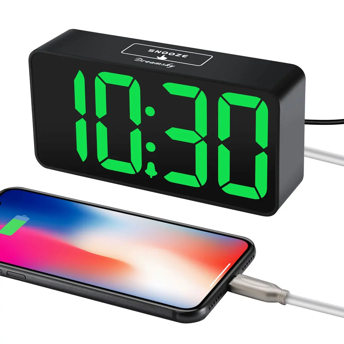 DreamSky Small Digital Alarm Clock with Large Green LED Numbers & USB Charging Port | Bedside Table Clock with Dimmer & Snooze - view 4