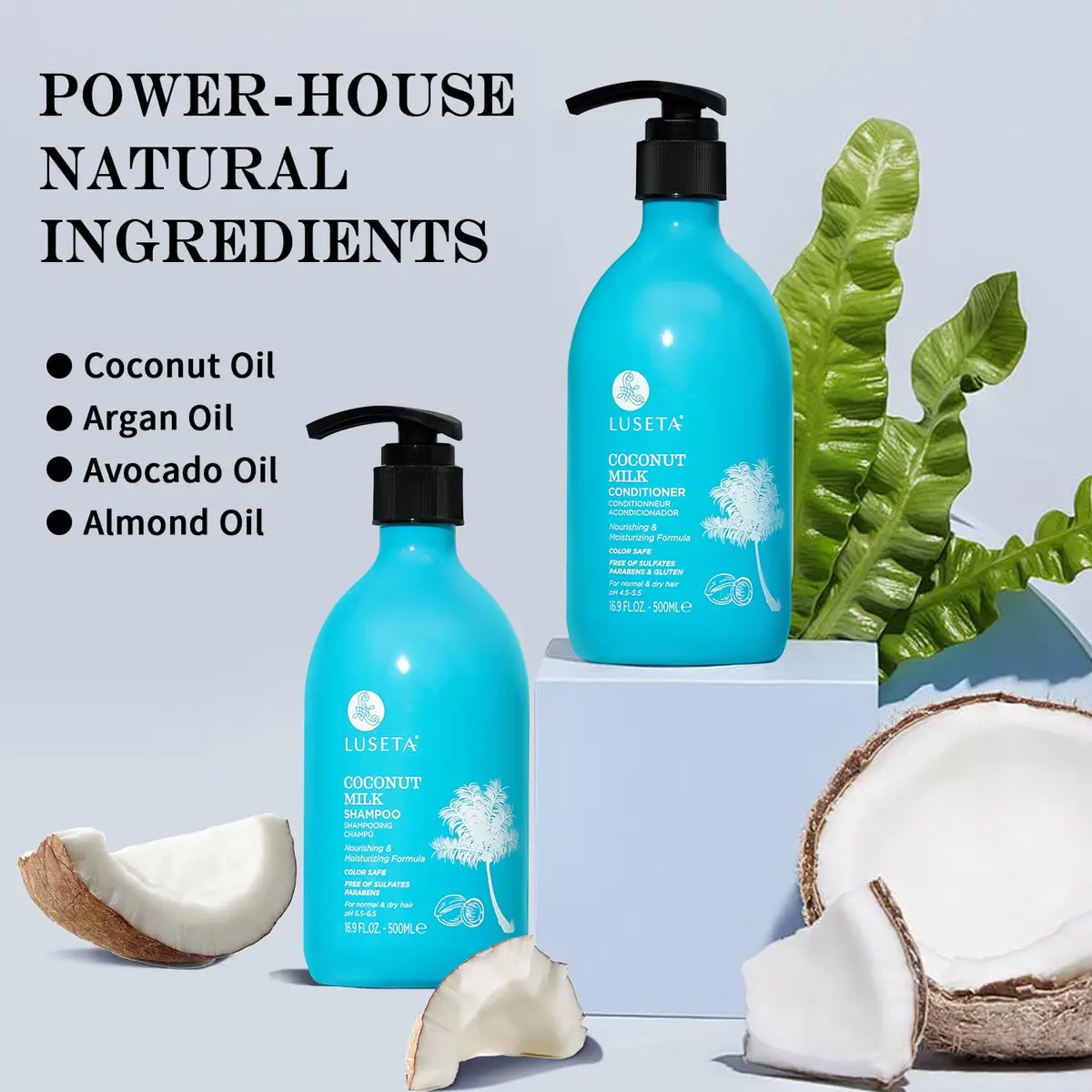 L LUSETA Coconut Oil Shampoo and Conditioner for Dry Hair 16.9oz*2 | Nourishing Hydration with Natural Oils - view 2