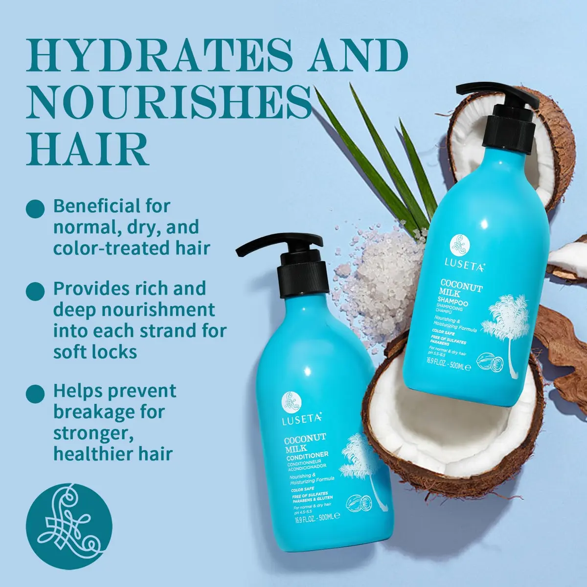 L LUSETA Coconut Oil Shampoo and Conditioner for Dry Hair 16.9oz*2 | Nourishing Hydration with Natural Oils - view 4