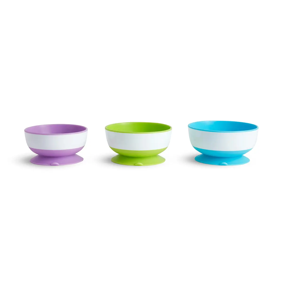 Munchkin Stay Put Suction Bowls for Baby and Toddler, 3 Pack, Blue/Green/Purple | BPA-Free Silicone Feeding Bowls for Infants 6+ Months - main product image