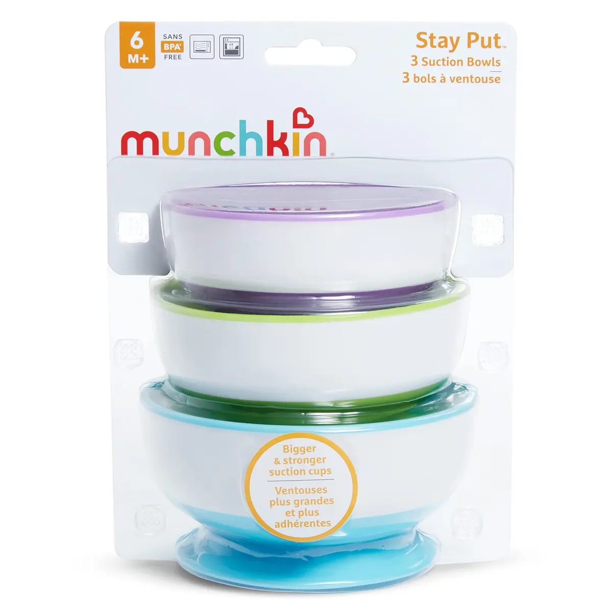 Munchkin Stay Put Suction Bowls for Baby and Toddler, 3 Pack, Blue/Green/Purple | BPA-Free Silicone Feeding Bowls for Infants 6+ Months - view 8