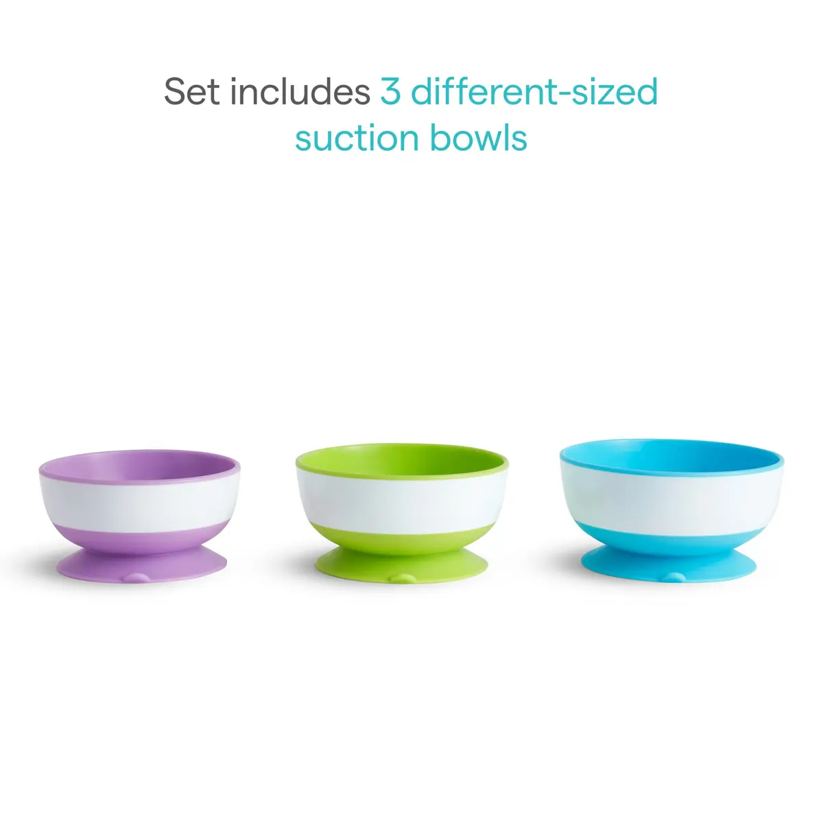 Munchkin Stay Put Suction Bowls for Baby and Toddler, 3 Pack, Blue/Green/Purple | BPA-Free Silicone Feeding Bowls for Infants 6+ Months - view 4