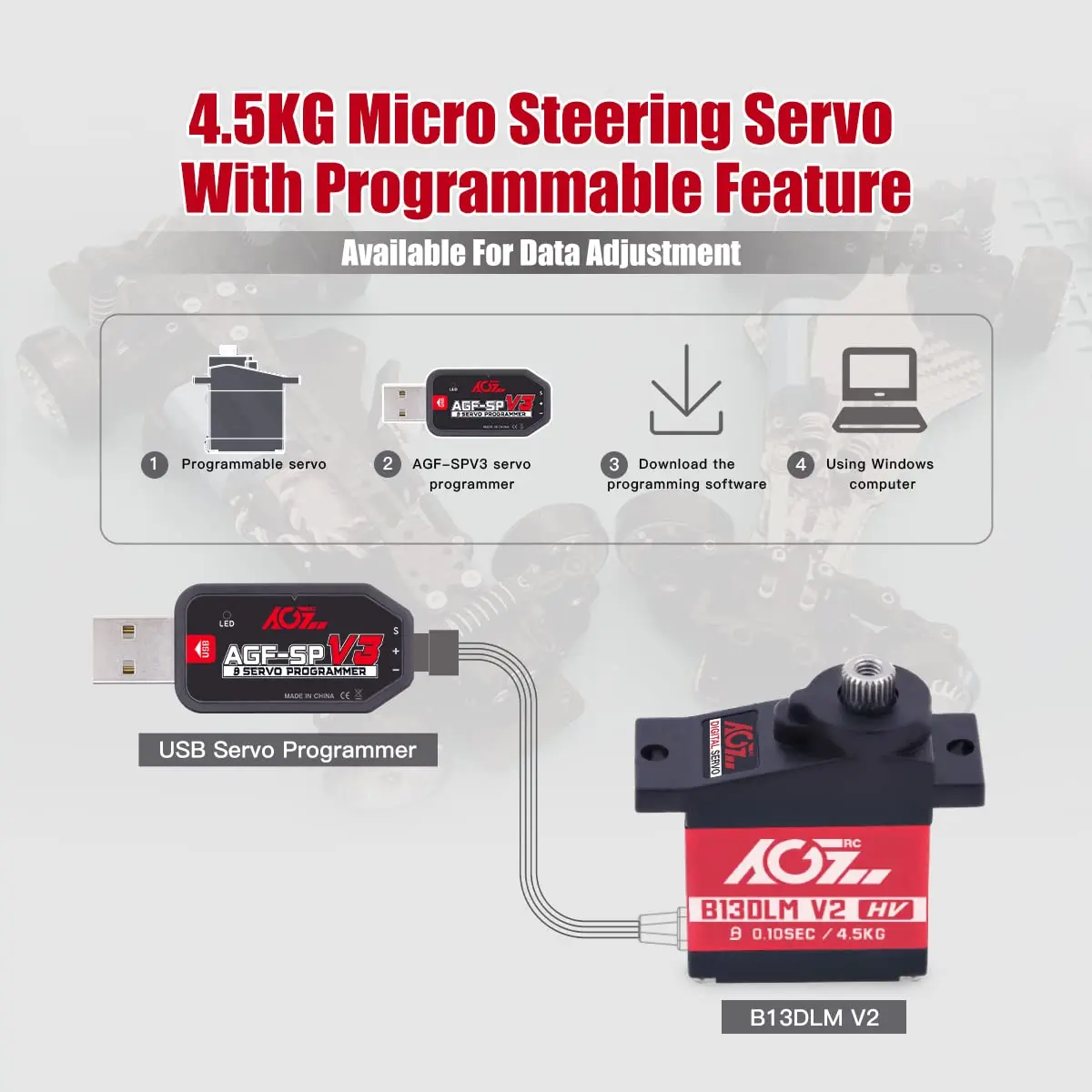 AGFRC 4.5kg Titanium Gear Sub-Micro RC Servo (B13DLM V2) | High Precision Digital Micro Servo for RC Vehicles - view 6