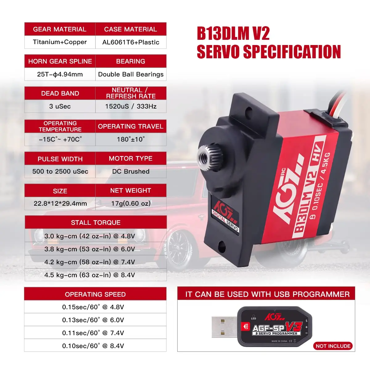 AGFRC 4.5kg Titanium Gear Sub-Micro RC Servo (B13DLM V2) | High Precision Digital Micro Servo for RC Vehicles - view 3