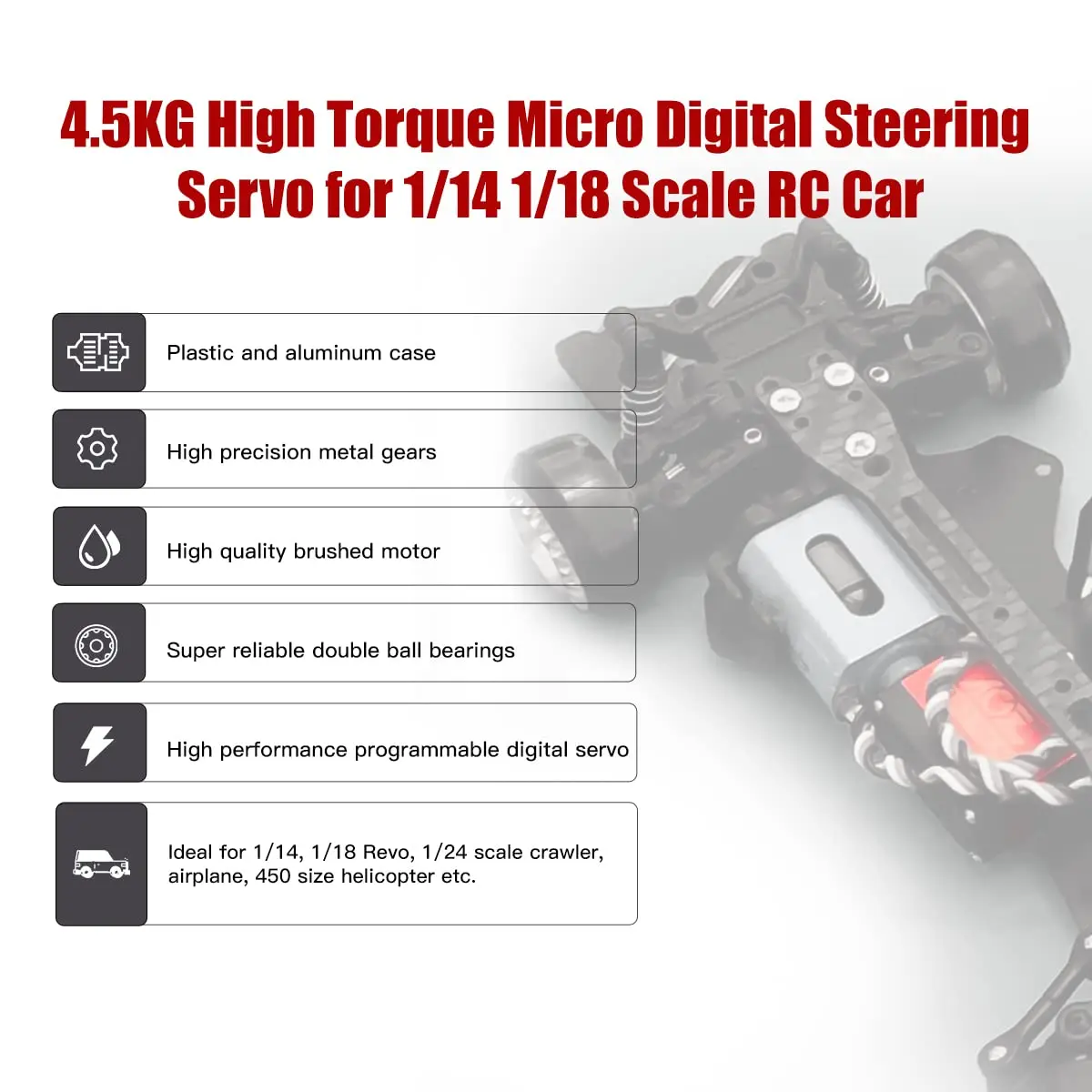 AGFRC 4.5kg Titanium Gear Sub-Micro RC Servo (B13DLM V2) | High Precision Digital Micro Servo for RC Vehicles - view 4