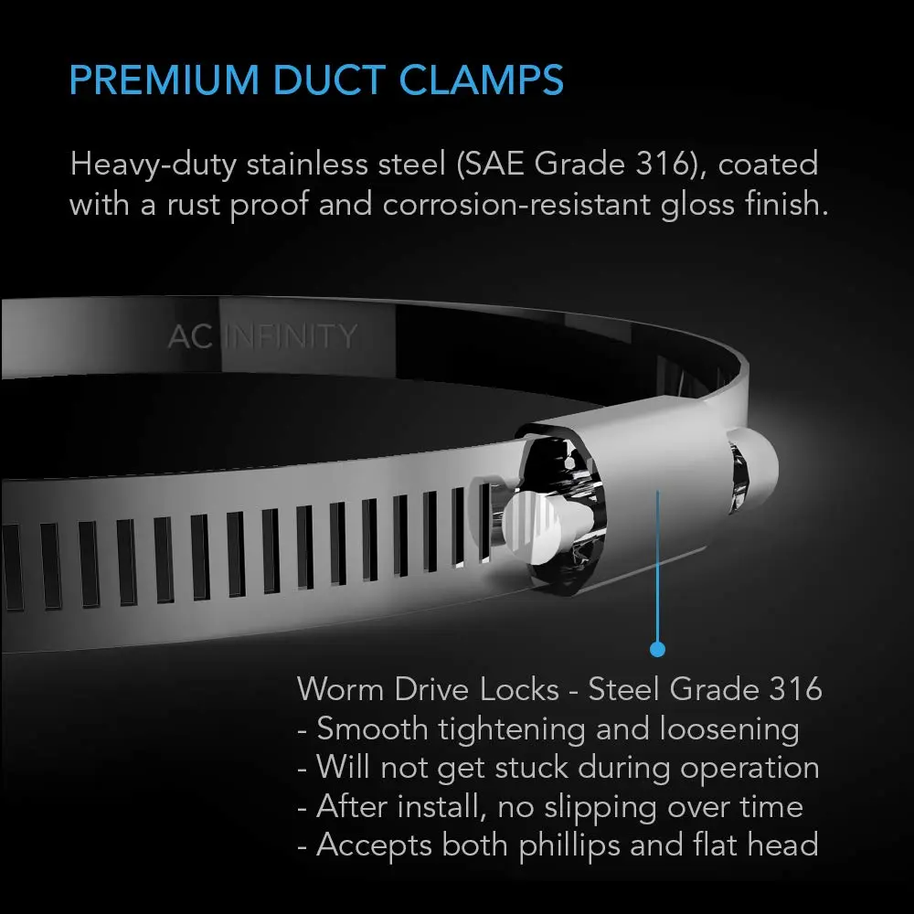 AC Infinity Stainless Steel Duct Clamps 10" | Heavy-Duty, Rustproof, For Ducting & Inline Fans - view 2