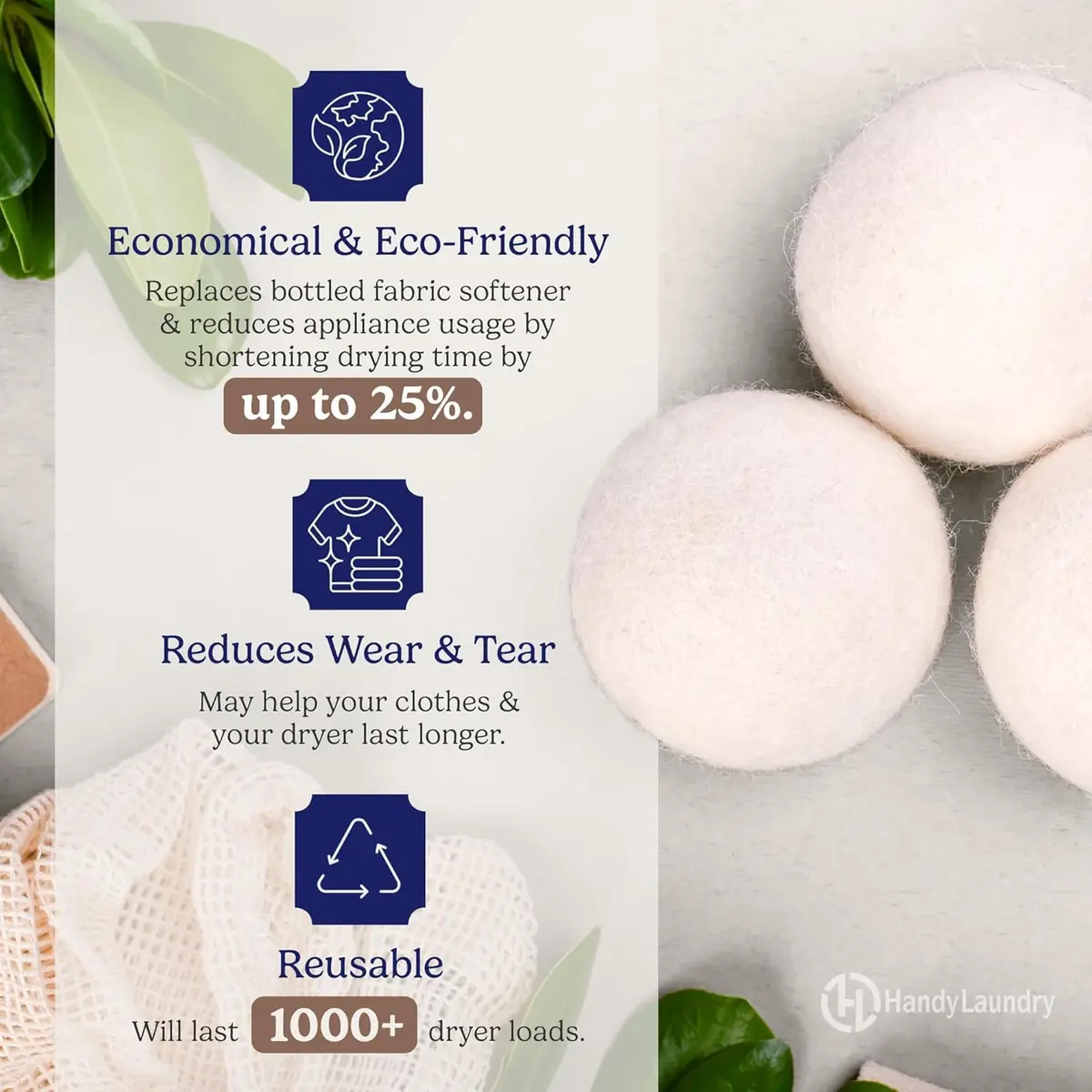 Handy Laundry Wool Dryer Balls 12-Pack, Reusable Natural Fabric Softener | 0.69 kg (1.52 lb) Pack - view 2