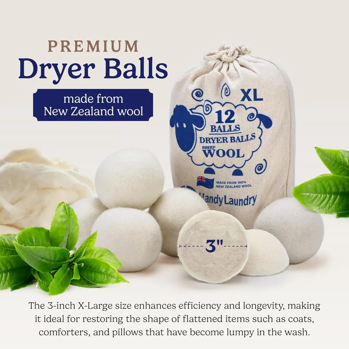 Handy Laundry Wool Dryer Balls 12-Pack, Reusable Natural Fabric Softener | 0.69 kg (1.52 lb) Pack - view 3