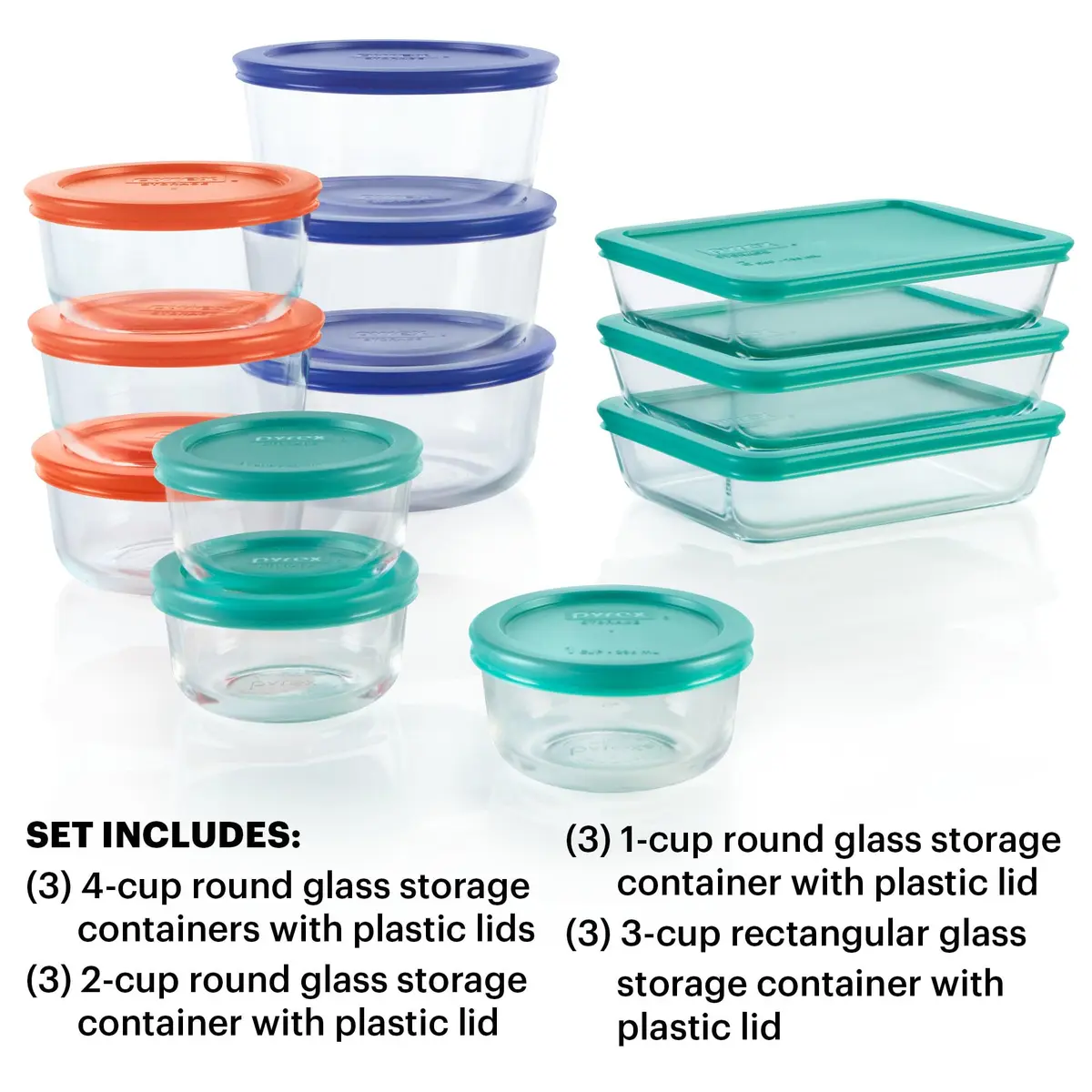 Pyrex Simply Store Glass Food Storage Containers Set 12-Pack | Airtight & Leak Resistant for Kitchen Pantry - view 3