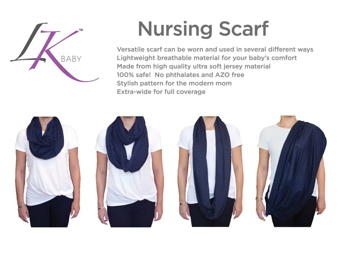 LK Baby Nursing Scarf for Breastfeeding Privacy Cover Infinity Scarf Soft, Navy Blue - view 3