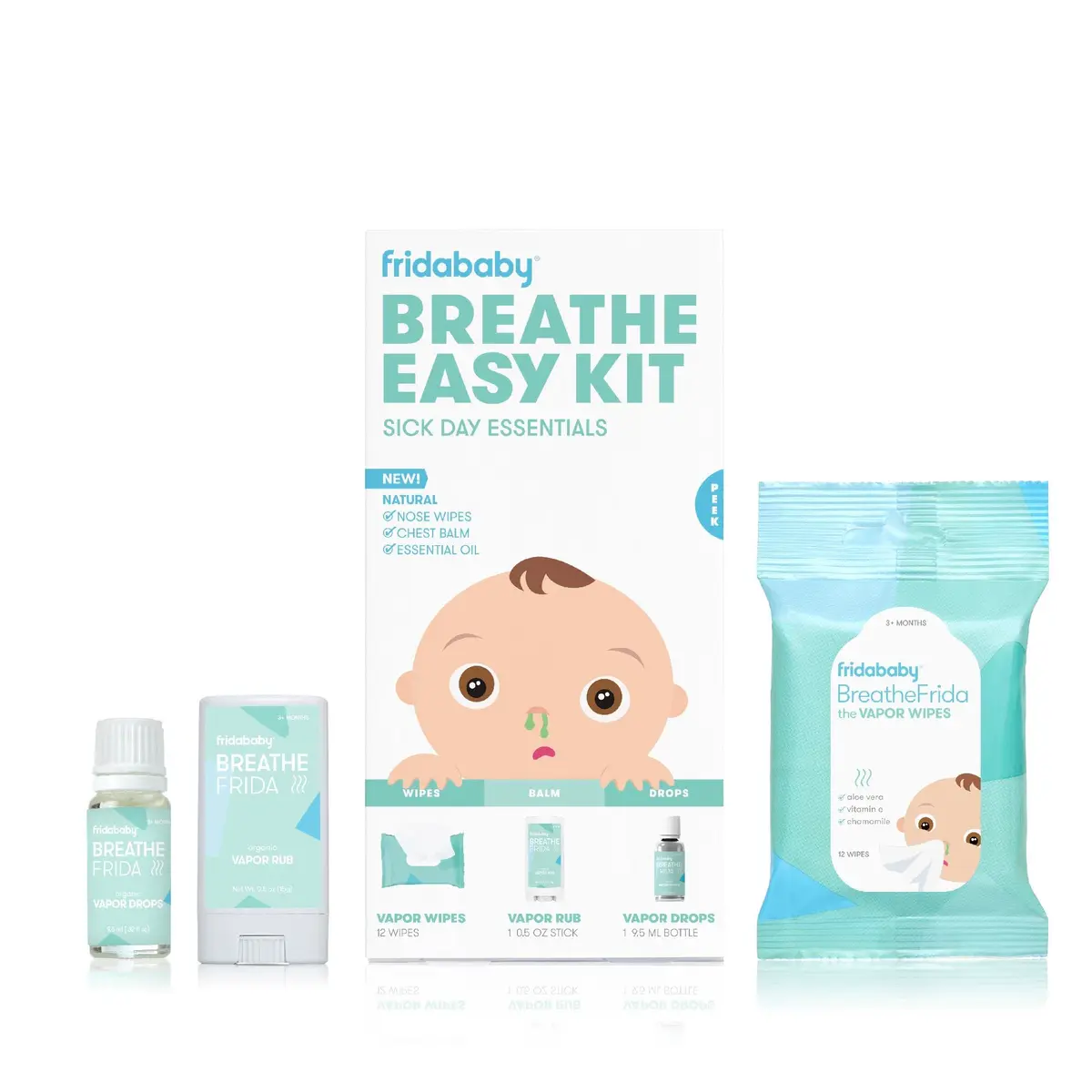 Frida Baby Breathe Easy Kit, 3-Piece Sick Day Essentials Set with Vapor Wipes, Rub & Drops | Natural Congestion Relief for Infants - main product image