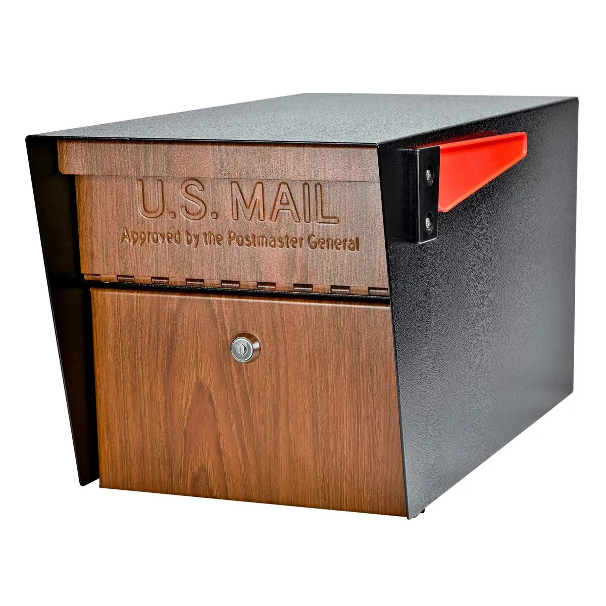 Mail Boss Mail Manager Locking Post Mount Mailbox | USPS Approved, Wood Grain Finish, Heavy-Gauge Steel - main product image