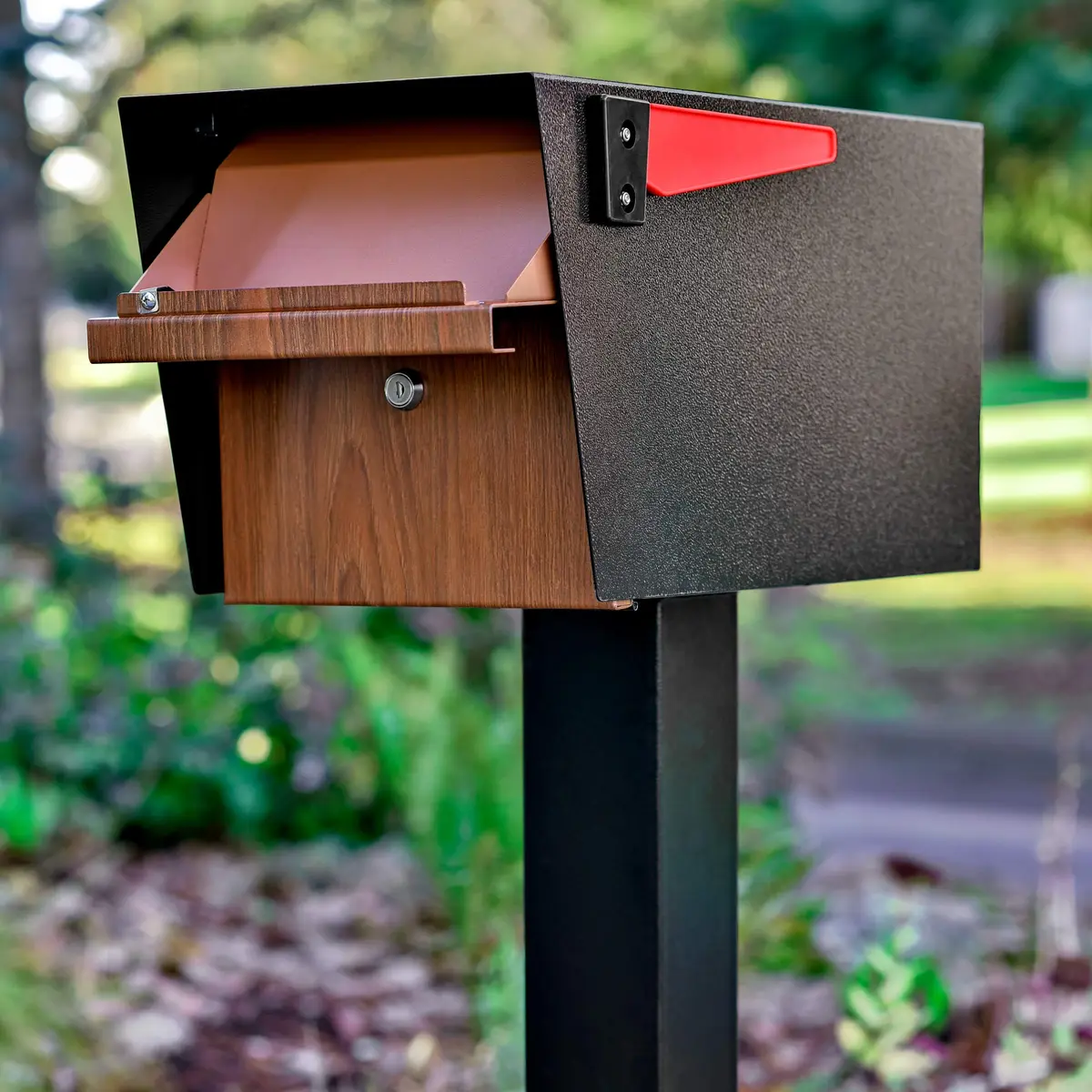 Mail Boss Mail Manager Locking Post Mount Mailbox | USPS Approved, Wood Grain Finish, Heavy-Gauge Steel - view 8