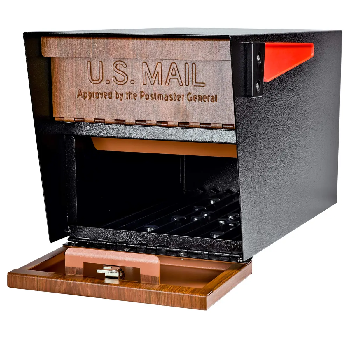 Mail Boss Mail Manager Locking Post Mount Mailbox | USPS Approved, Wood Grain Finish, Heavy-Gauge Steel - view 2