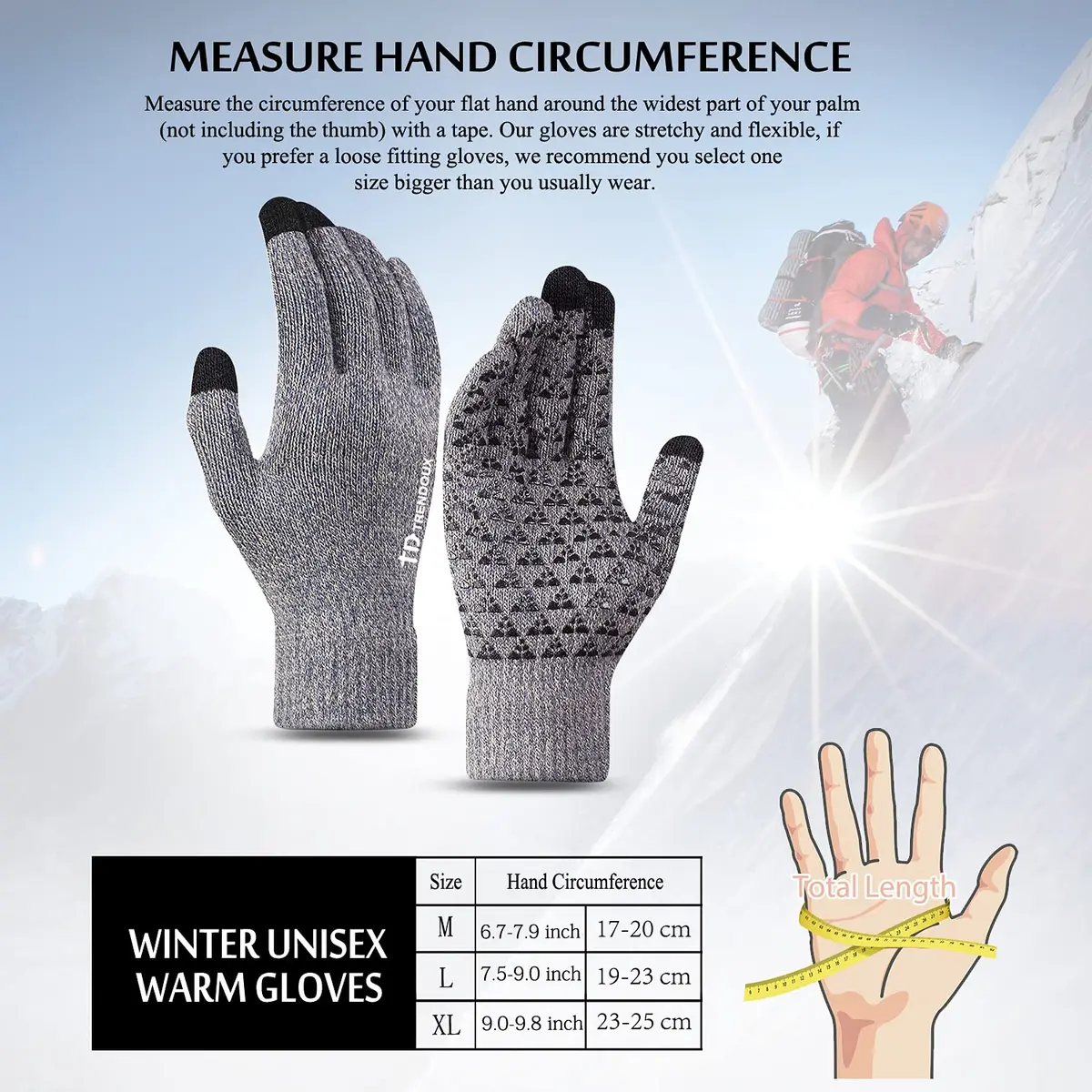 TRENDOUX Winter Gloves Touch Screen Knit Warm Unisex Texting Gloves Light Gray L | Grips Steering Wheel - view 5