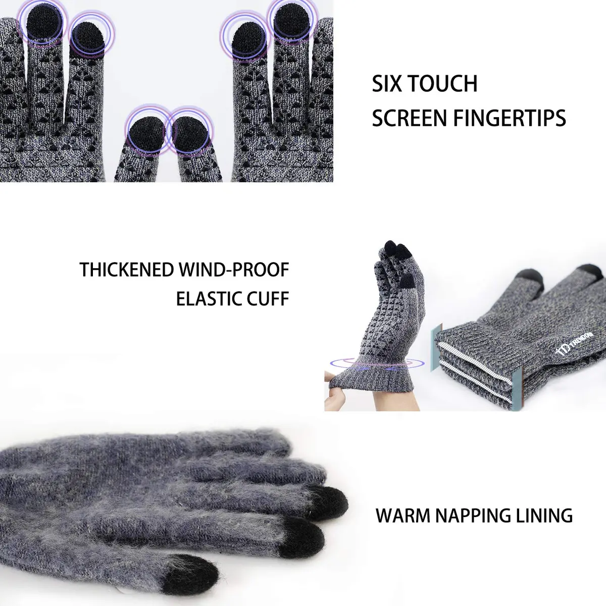 TRENDOUX Winter Gloves Touch Screen Knit Warm Unisex Texting Gloves Light Gray L | Grips Steering Wheel - view 3