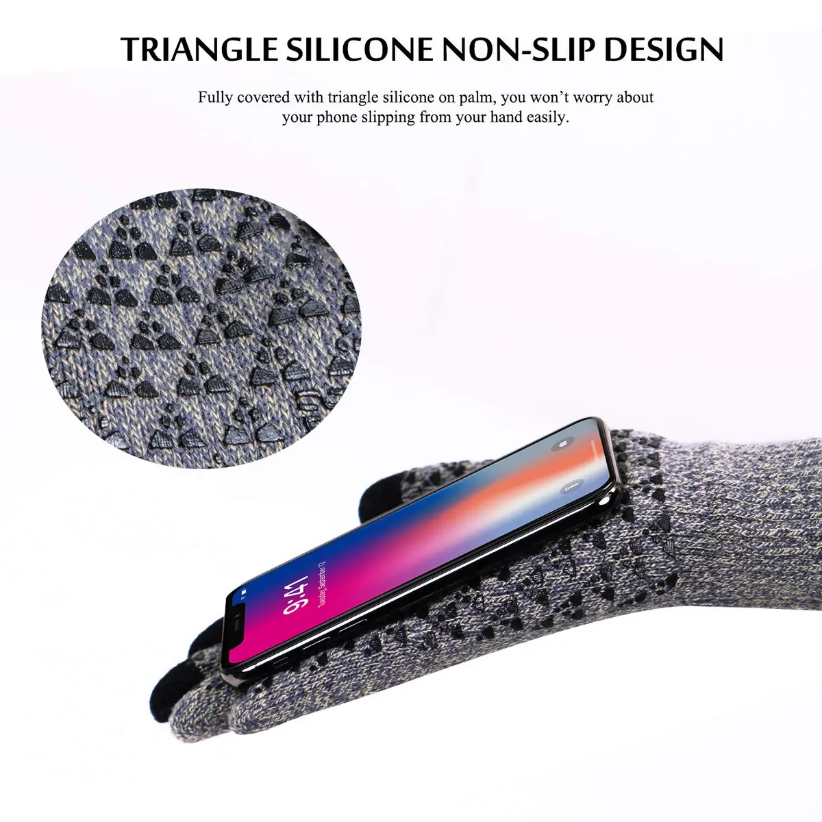 TRENDOUX Winter Gloves Touch Screen Knit Warm Unisex Texting Gloves Light Gray L | Grips Steering Wheel - view 4