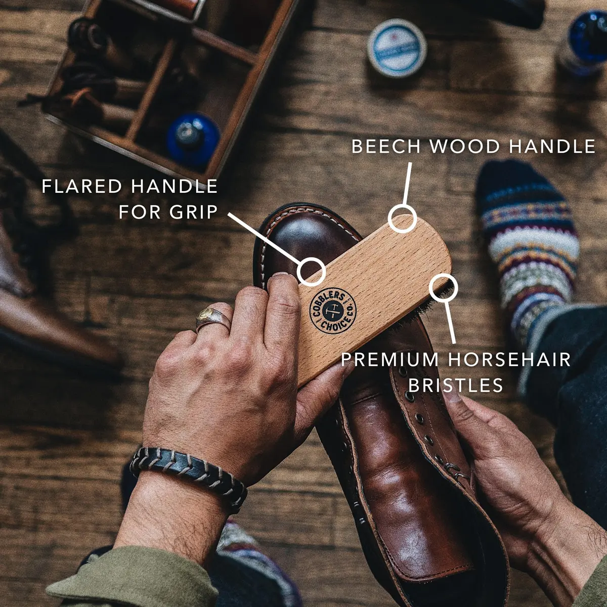 Cobbler's Choice Horsehair Shoe Brush - Premium Shoe Shine & Polish Brush for Leather, Tan (1-Pack) - view 3