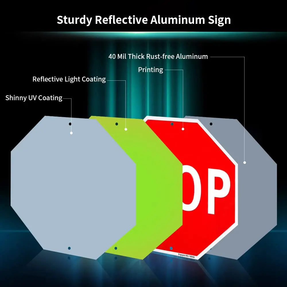 Enjoyist Stop Sign 12" x 12" (30cm x 30cm) 40 Mil Rust-Free Aluminum | Reflective UV Protected Weatherproof Warning Sign - view 3