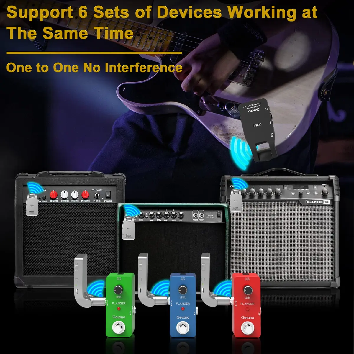 Getaria GWS-8 Wireless Guitar System Transmitter Receiver Set | 2.4GHz Uncompressed Signal, 100ft Range, Rechargeable - view 6