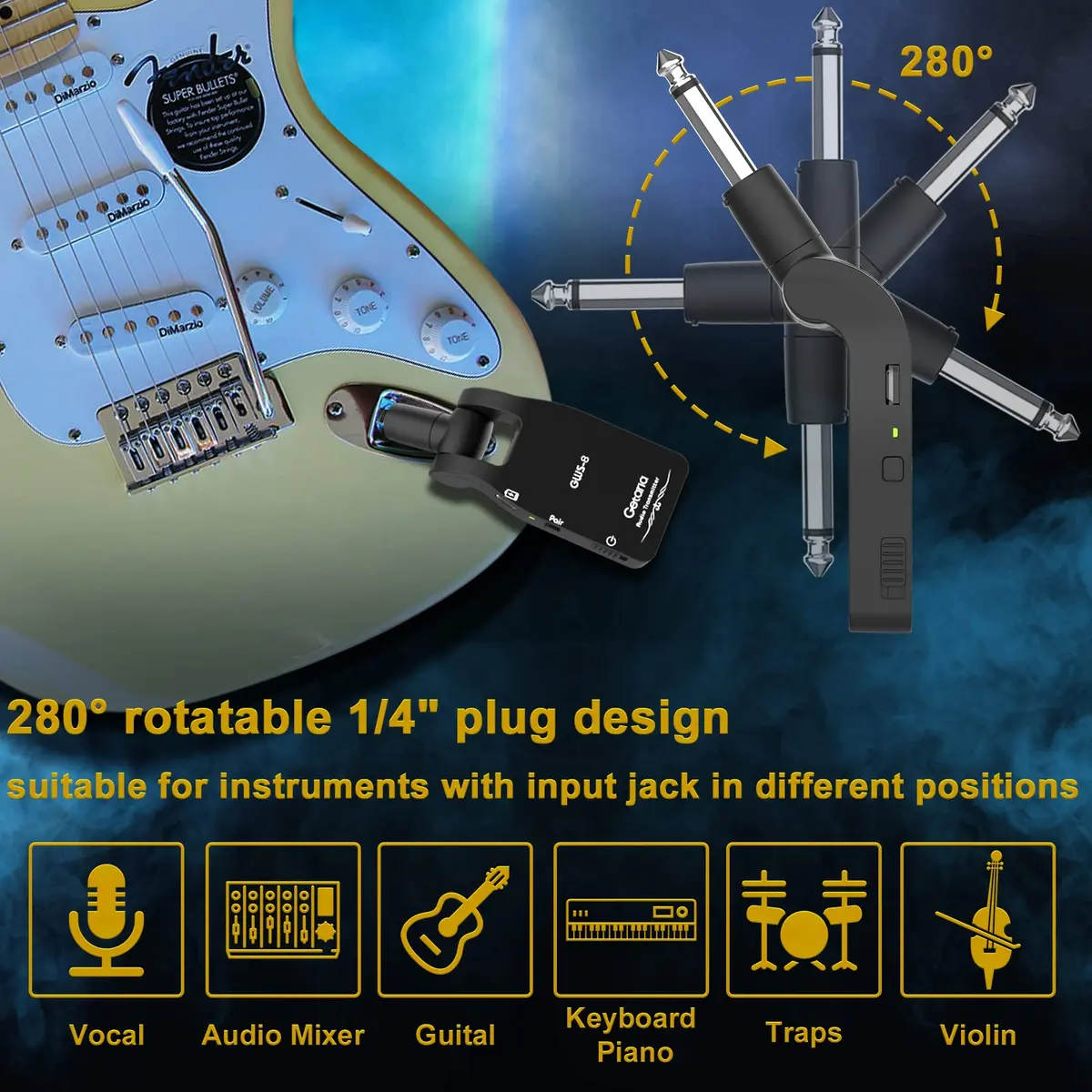 Getaria GWS-8 Wireless Guitar System Transmitter Receiver Set | 2.4GHz Uncompressed Signal, 100ft Range, Rechargeable - view 3